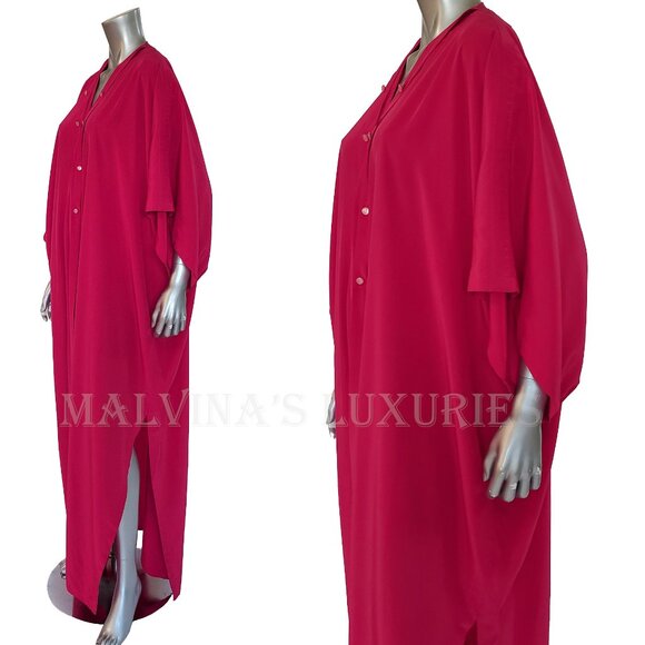 YVES SAINT LAURENT RIVE GAUCHE CAFTAN FUCHSIA SILK GOWN LONG DRESS sz 38 US 6 - Picture 2 of 10